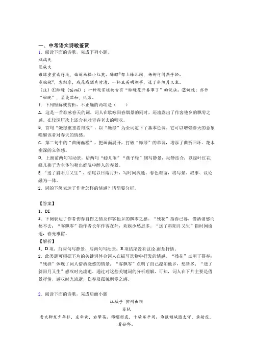 备战中考语文 诗歌鉴赏 综合题附答案