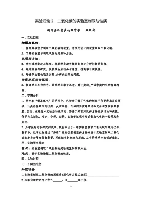 实验活动2二氧化碳的实验室制取与性质 (2)