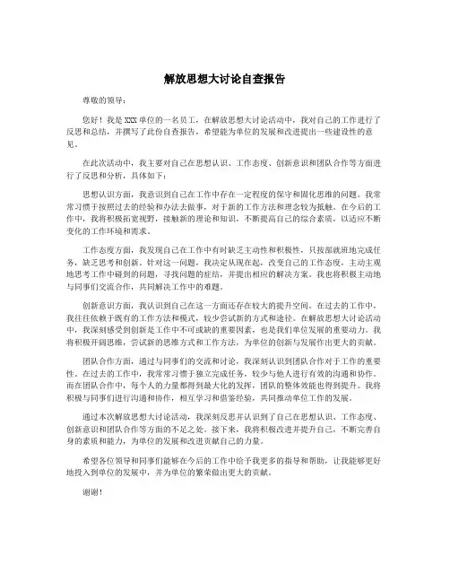 解放思想大讨论自查报告