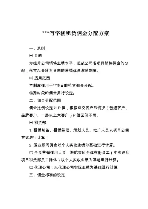 写字楼租赁佣金分配方案