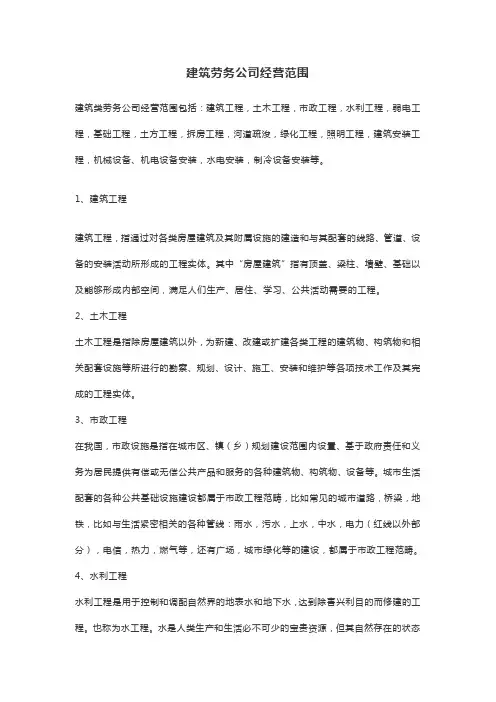 建筑劳务公司经营范围