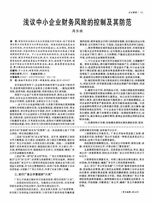 浅议中小企业财务风险的控制及其防范