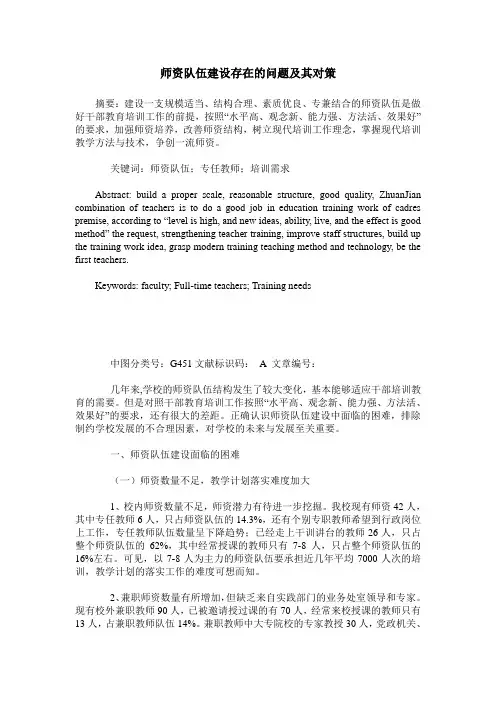 师资队伍建设存在的问题及其对策