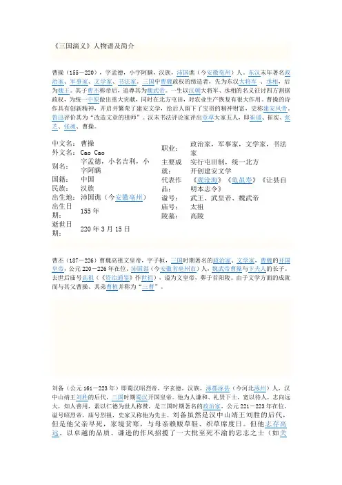 三国演义人物简介