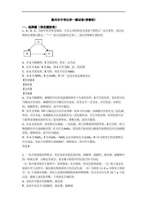 惠州市中考化学一模试卷(带解析)