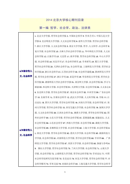 2014年版《中文核心期刊要目总览》