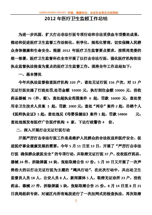2012年医疗卫生监督工作总结