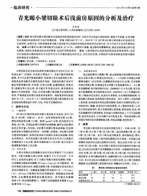 青光眼小梁切除术后浅前房原因的分析及治疗