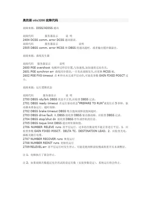 奥的斯otis3200故障代码