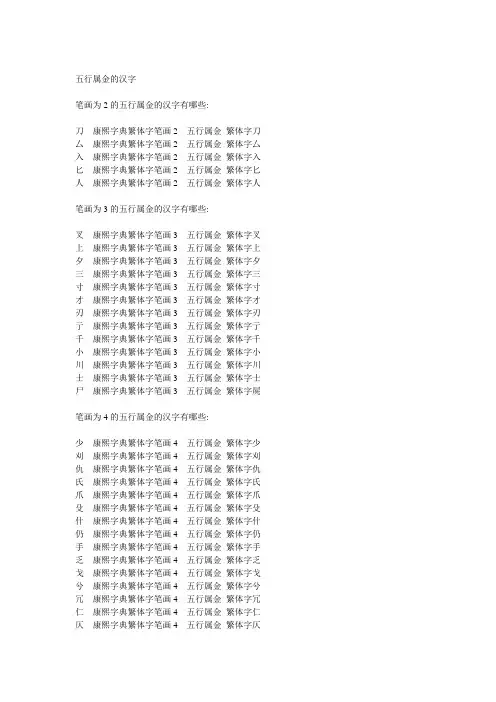 五行属金的汉字