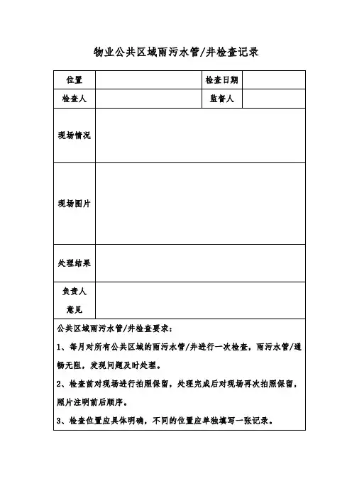 物业公共区域雨污水管井检查记录