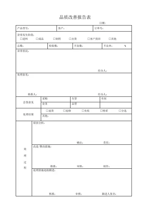 品质改善报告表