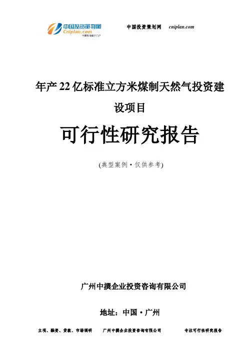 年产22亿标准立方米煤制天然气投资建设项目可行性研究报告-广州中撰咨询