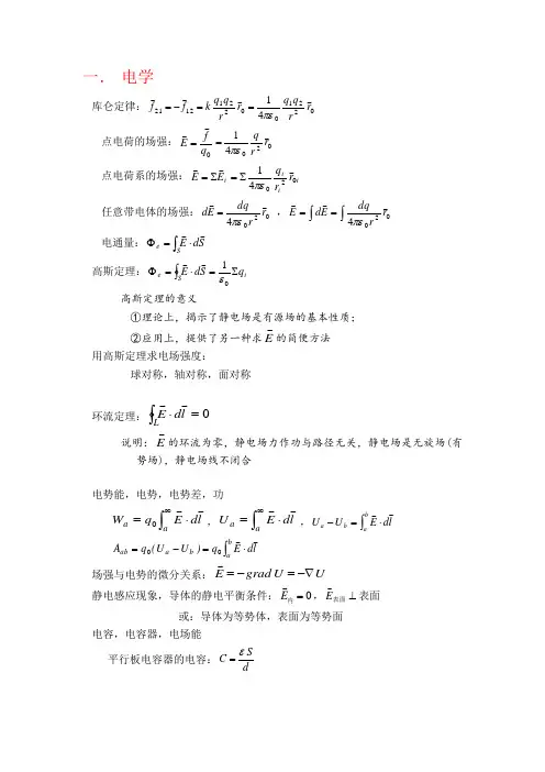 电磁学物理公式总结
