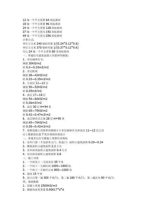 建筑工程常用数据整理
