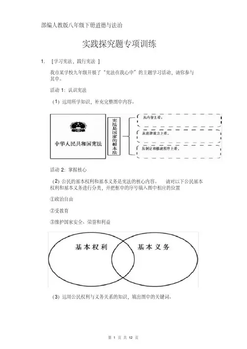 部编人教版道德与法治八年级下册实践探究专题练习题(含答案)