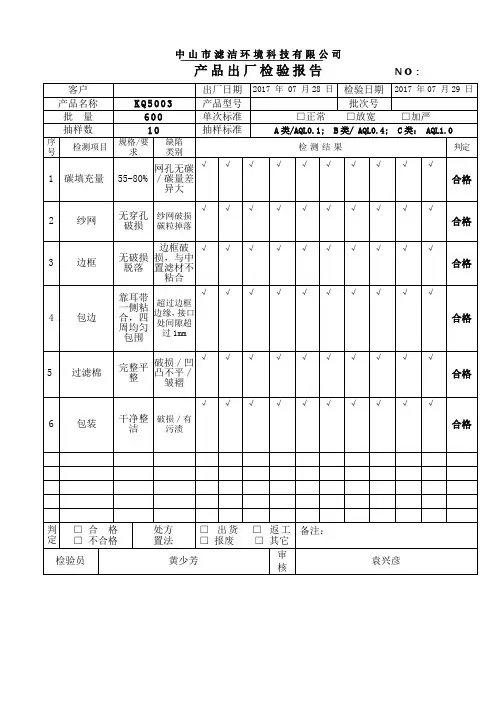产品出厂检验报告模板