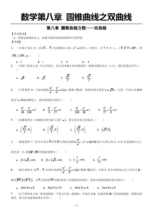 双曲线高考题