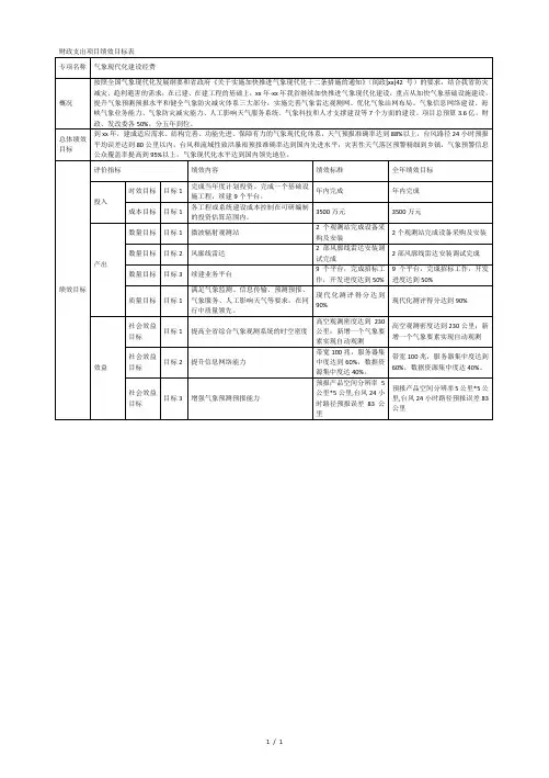 财政支出项目绩效目标表