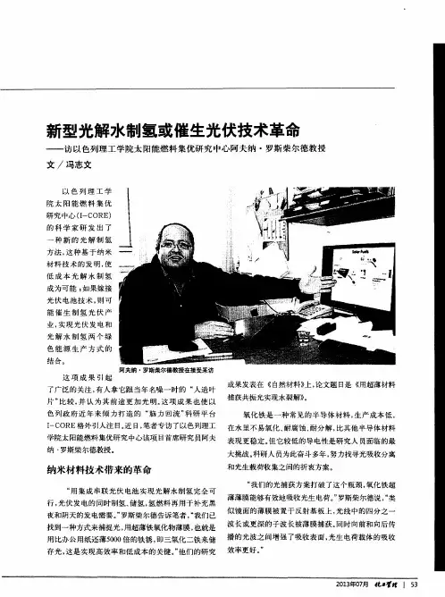 新型光解水制氢或催生光伏技术革命——访以色列理工学院太阳能燃料集优研究中心阿夫纳·罗斯柴尔德教授