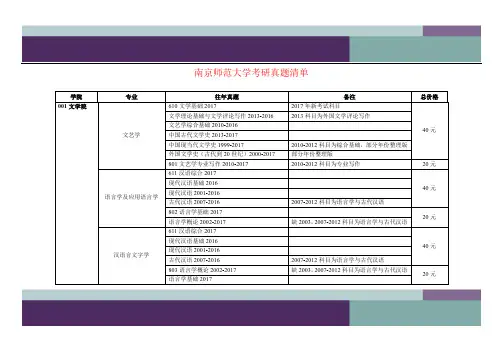 南京师范大学考研真题清单
