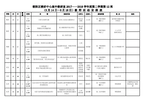 朝阳区教研中心高中教研室2017——2018学年度第二学期第