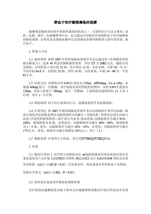 舒血宁治疗脑梗塞临床观察