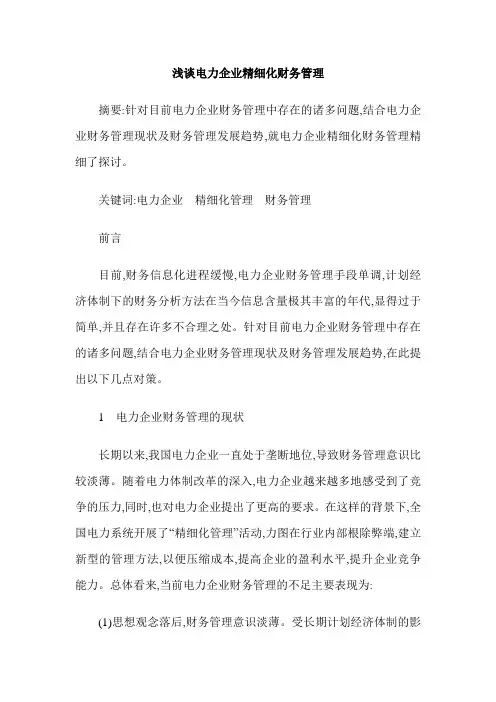 浅谈电力企业精细化财务管理
