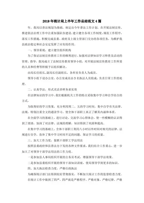最新-2019年统计局上半年工作总结范文4篇 精品