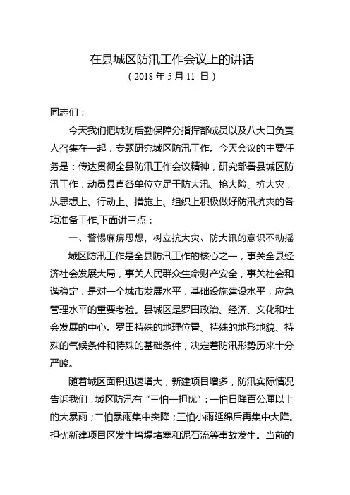 在县城区防汛工作会议上的讲话(2018年)