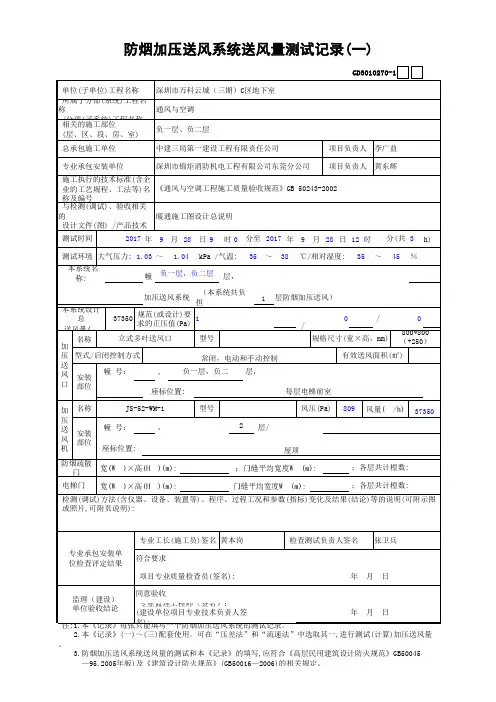 防烟加压送风系统送风量测试记录(36)