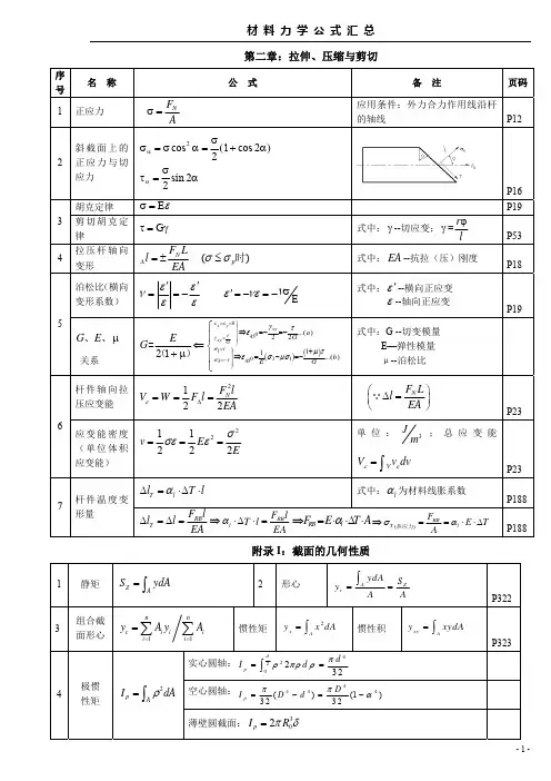材料力学公式