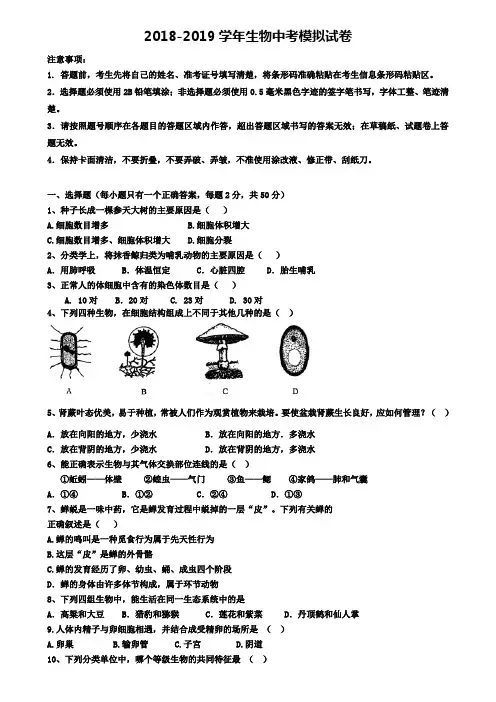 《精选11份合集》北京市石景山区2019年市级名校生物中考试卷word可编辑