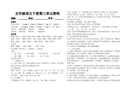 人教版小学语文五年级下册第三单元复习资料word