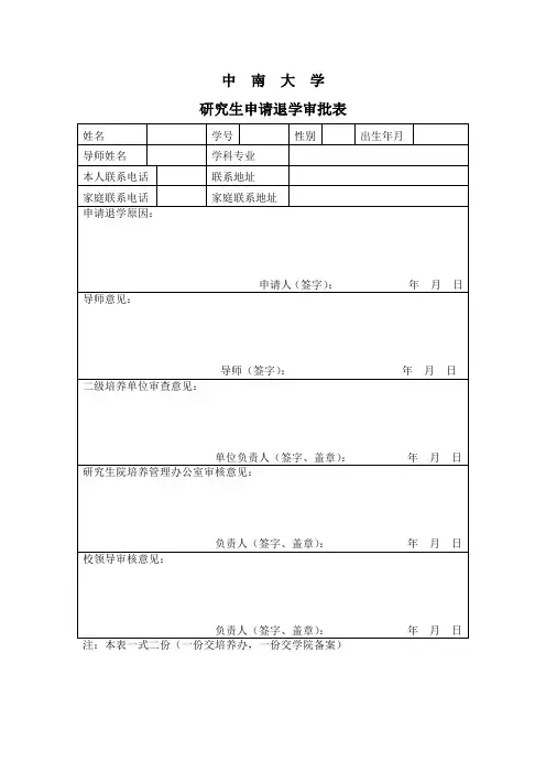 研究生退学审批表