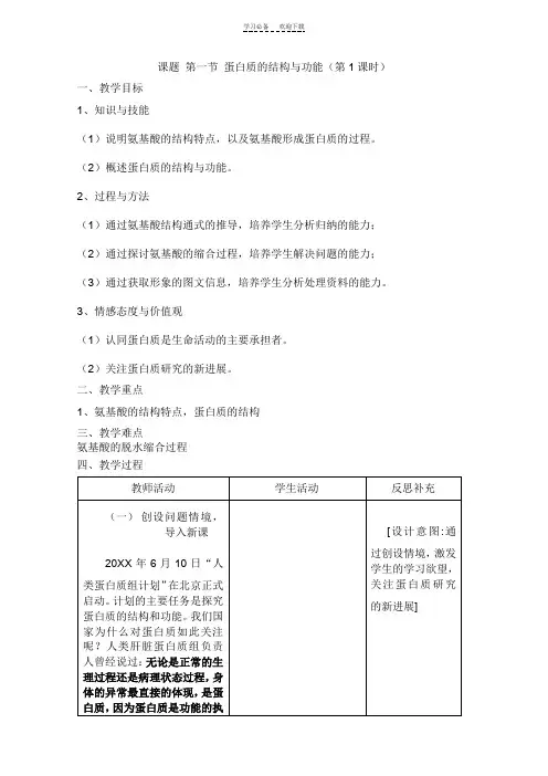 蛋白质的结构与功能教案