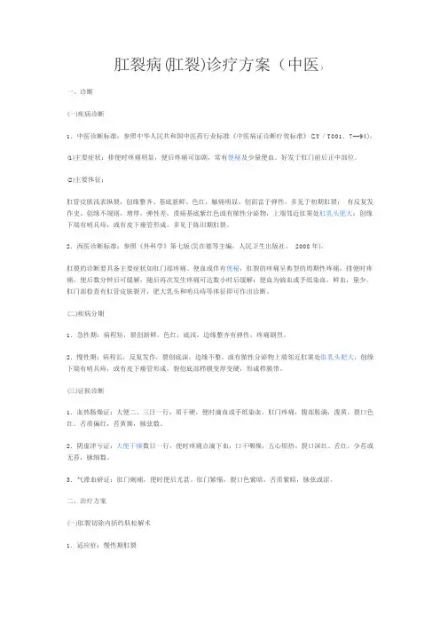 最新肛裂病(肛裂)诊疗方案