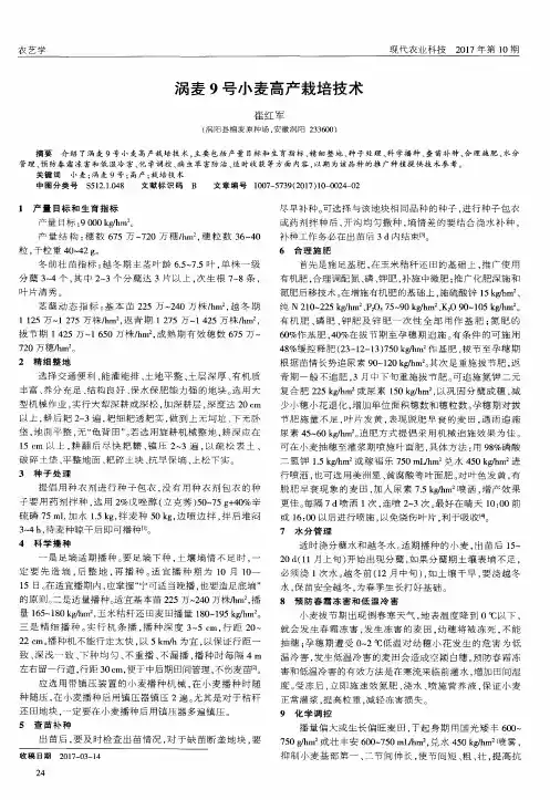 涡麦9号小麦高产栽培技术