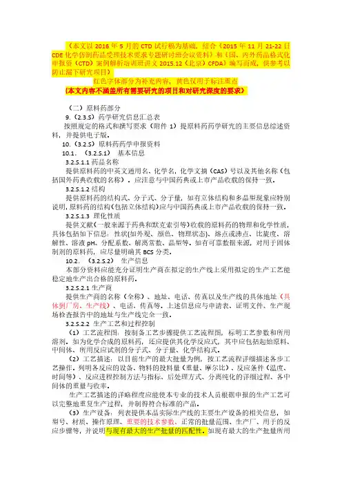化学仿制原料药CTD格式申报 撰写要求 