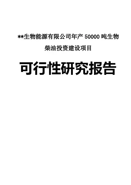 某生物能源有限公司年产50000吨生物柴油投资建设项目可行性研究报告
