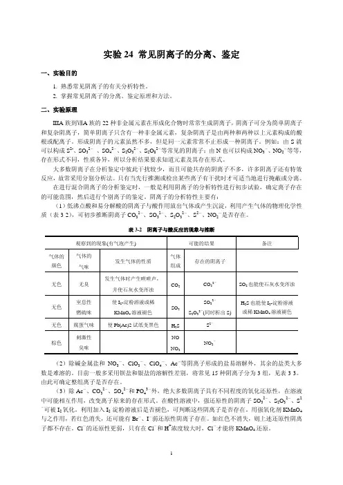 常见阴离子的分离、鉴定