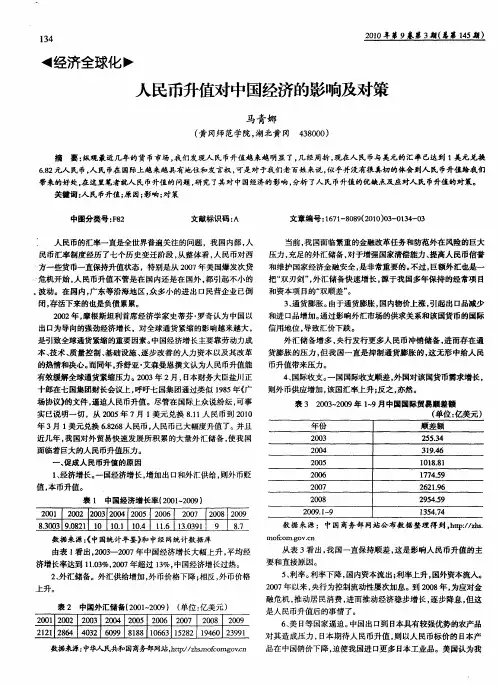 人民币升值对中国经济的影响及对策