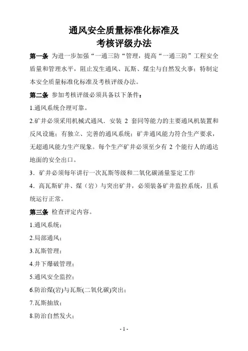 通风安全质量标准化标准