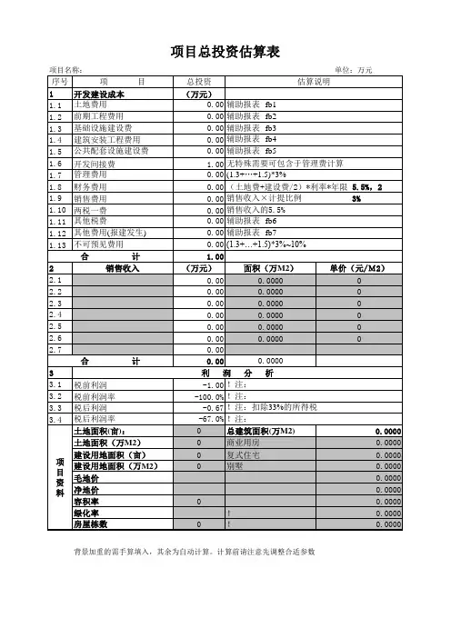 项目投资估算表 2