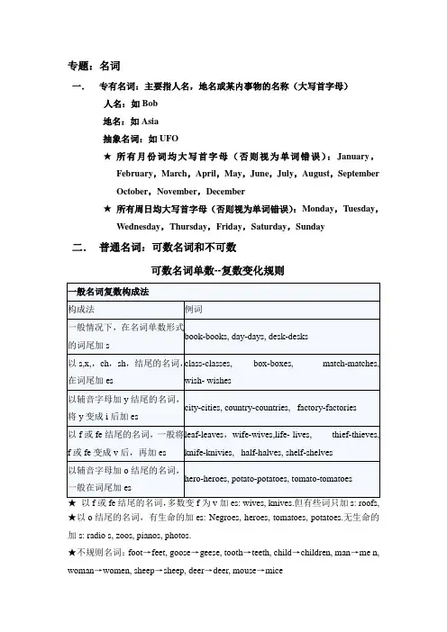 名词单复数变型和人称代词 讲义