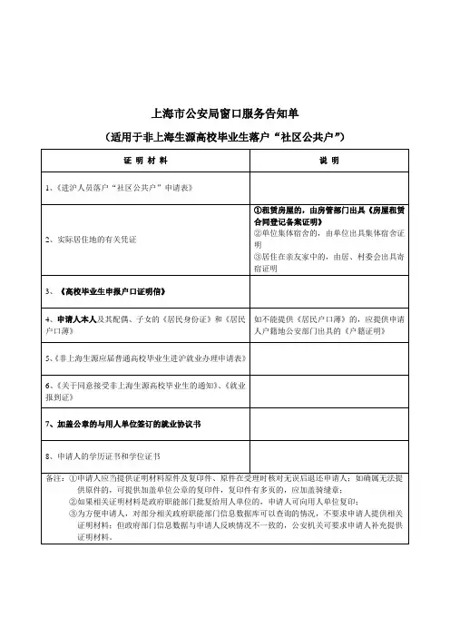 上海市公安局窗口服务告知单