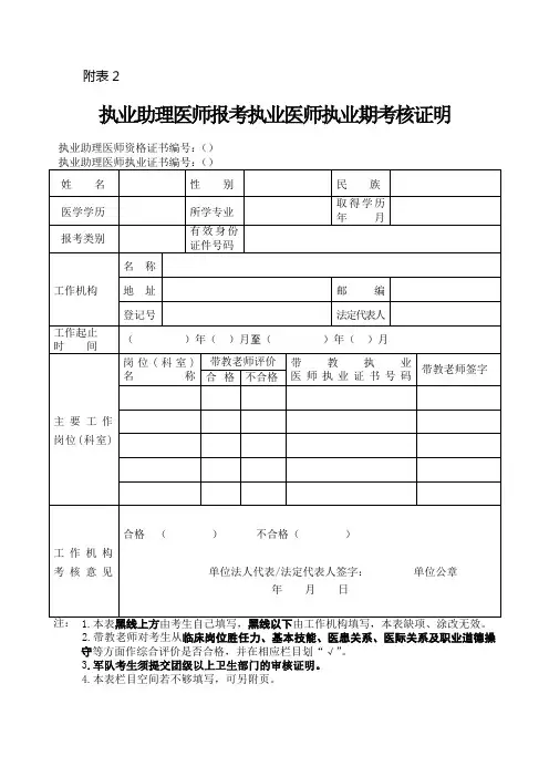 2014执业助理医师报考执业医师执业期考核证明