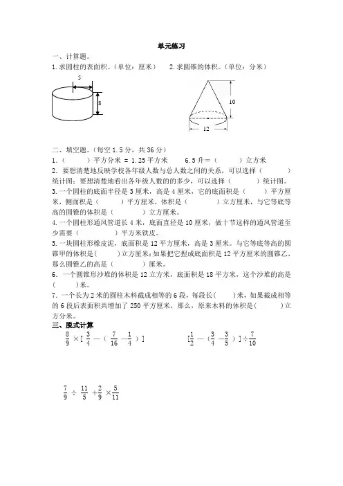苏教版六年级下册数学第二单元练习