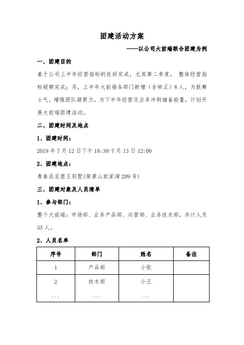 团建活动方案 2