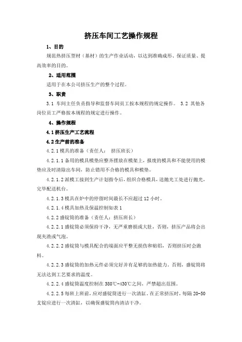 挤压车间工艺操作规程模板